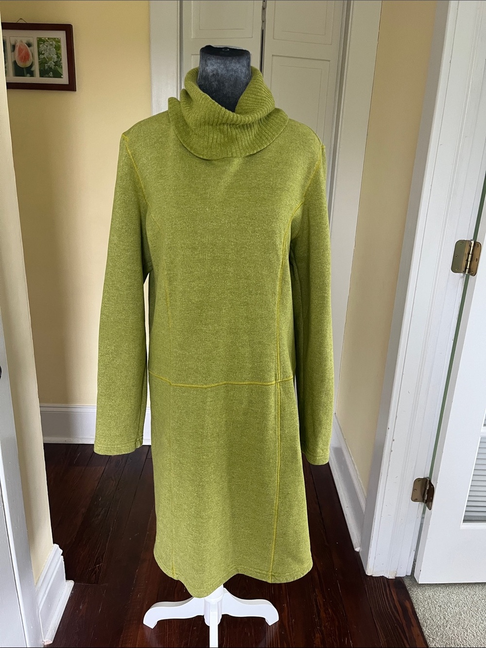 Kleen Cotton Green Turtleneck Sweater Dress